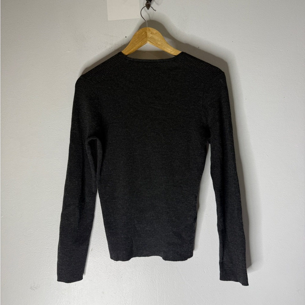 Vintage J Crew Ribbed V Neck Merino Wool Gray Sweater Hong Kong Medium - Picture 2 of 4